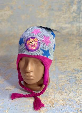 Демісезонна шапка для дівчинки на підкладці з улюбленими героями щенячий патруль