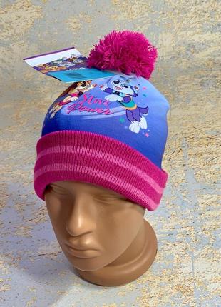 Демисезонная шапка для девочки на подкладке с любимыми героями щенячий патруль