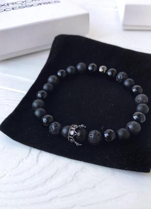 Мужской женский браслет из натуральных камней, каменный браслет black crown черный6 фото