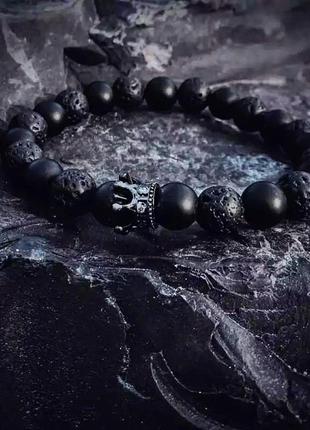Мужской женский браслет из натуральных камней, каменный браслет black crown черный7 фото