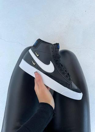 Жіночі високі шкіряні чорно-білі кросівки nike copy blazer mid'77 🆕