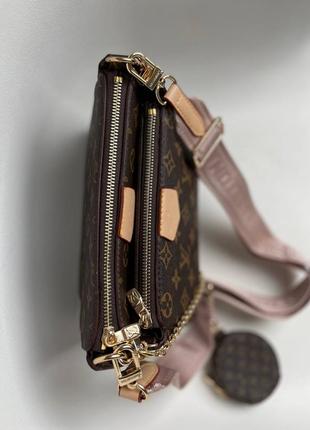 Multi pochette pink брендовая шикарная сумка известный бренд стильна коричнева сумочка з рожевим ремінцем6 фото