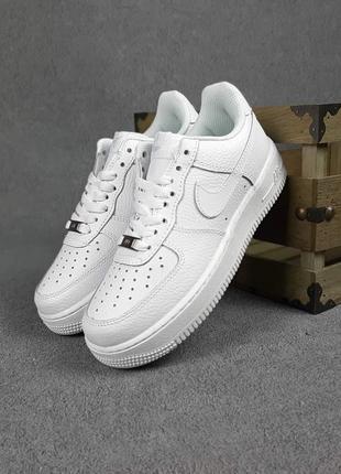 Женские кроссовки nike air force 1 low white, белые, кожанные, демисезонные