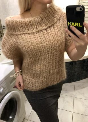 Большой объёмный пуловер , крупная вязка, hand made