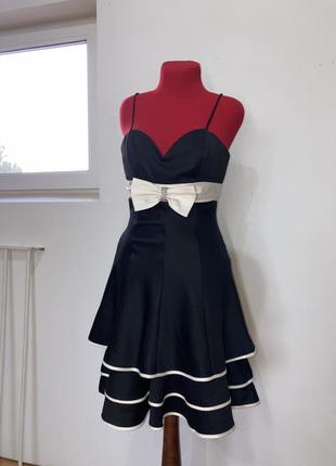 Винтажное нарядное вечернее платье чёрное белое с бантом выпускное из 90тых