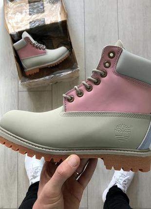 Женские высокие серо-розовые термо ботинки timberland 🆕 тимберленд5 фото