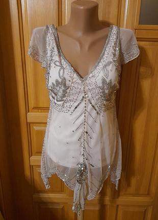 Блуза туника сетка вышивка бисер р.10 - s  one