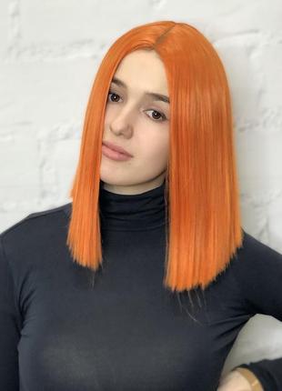 Парик на сетке lace front wig оранжевый каре термостойкий / перука на сітці оранжева термостійка4 фото