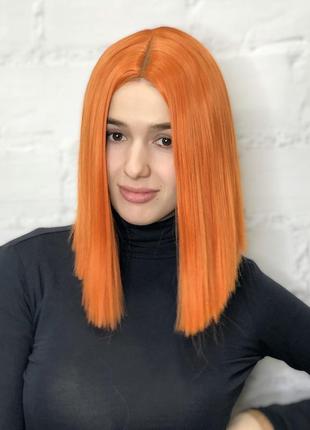 Перука на сітці lace front wig помаранчевий каре термостійкий / перука на сітці оранжева термостійка