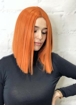 Парик на сетке lace front wig оранжевый каре термостойкий / перука на сітці оранжева термостійка3 фото