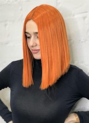 Парик на сетке lace front wig оранжевый каре термостойкий / перука на сітці оранжева термостійка2 фото