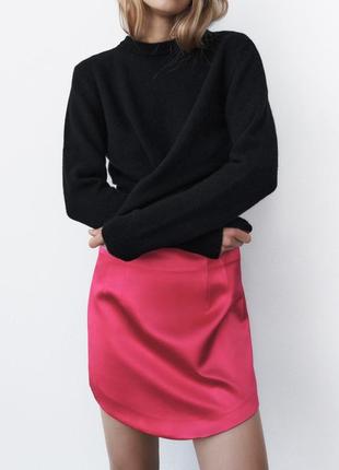 Розовая атласная шёлковая юбка10 фото