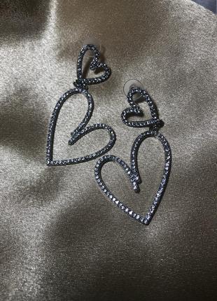 ❤️🔥акція ❤️🔥сережки сережки висульки сердечка з фіанітами3 фото