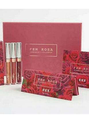 Набор colourpop fem rosa, тени+хайлайтер+3 помады