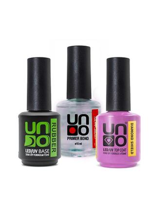 Набір uno 15мл уно - каучукова база, топ і безкислотний праймер (ультрабонд), top без липкого шару