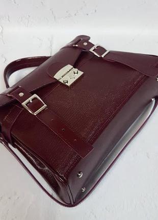 Шикарна сумка-саквояж, натуральна шкіра під рептилію колір бургунді8 фото