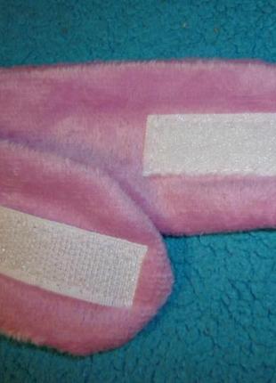 Плюшевая махровая повязка на голову розовая на липучке3 фото