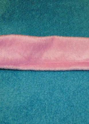 Плюшевая махровая повязка на голову розовая на липучке4 фото