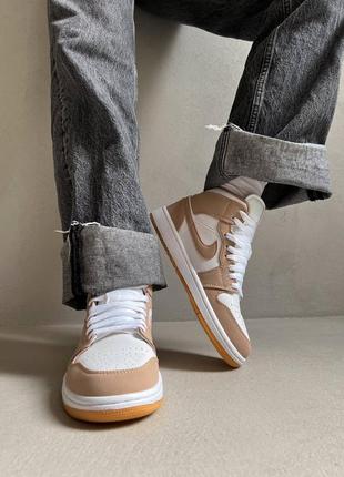 Nike jordan 1 retro beige брендовые бежевые высокие кроссовки джордан найк бежеві круті жіночі високі кросівки унісекс3 фото