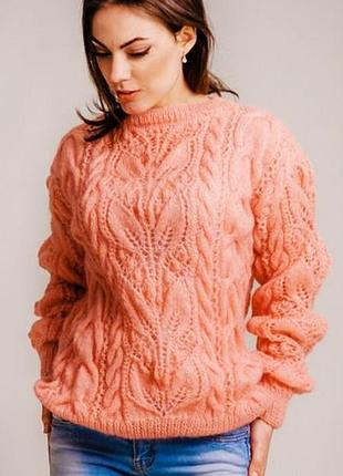 Кораловий ажурний вовняний светр/пуловер/джемпер my storym.