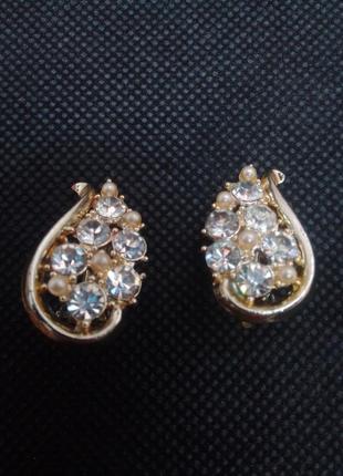 Винтажные клипсы серьги с прозрачными кристаллами
