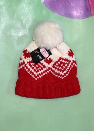 Новая шапка george 1-2-3 красная белая вязаная осенняя зимняя весенняя