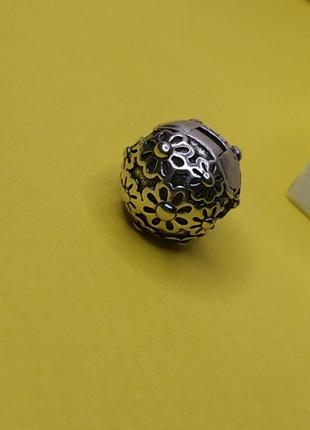 Шарм клипса пандора стерлинговое серебро 925 проба цветы без камней круг3 фото