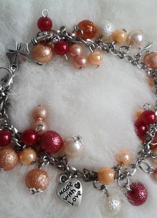 Браслет жовтий червоний підвіски ланцюг перлини на руку