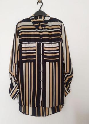 Довга шифонова miss selfridge блуза в смужку широка сорочка з кишенями