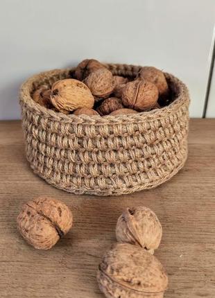 Кругла плетена корзинка. кошик з джуту. органайзер.