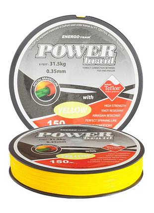 Шнур power teflon yellow braid x8 150м 0.3мм 24.6кг