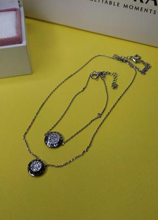 Ожерелье пандора стерлинговое серебро 925 проба цирконий монограмма логотип круг камни цепочка5 фото