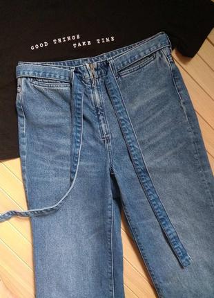 Кюлоты джинсовые джинсы с поясом & denim wide high waist ☕ наш 46р2 фото