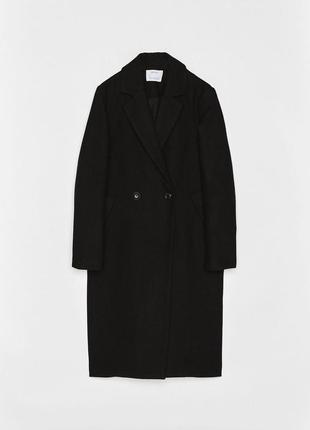 Пальто прямое без пояса черное шерсть s р2 фото