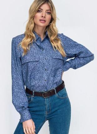 Синя сорочка прямого крою з принтом