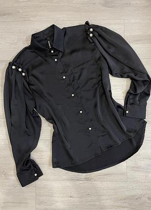 Стильна шовкова блуза сорочка з перловими гудзиками elli white