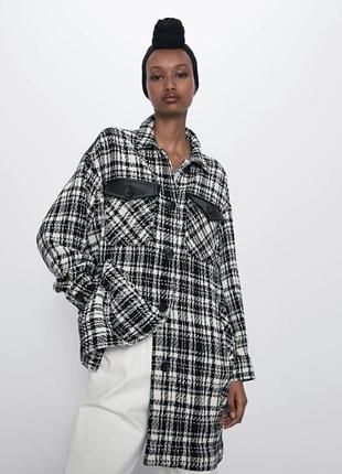 Рубашка тренч клетка zara oversized черно-белая