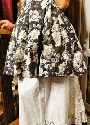 Плотное платье коттон хлопок в складки в принт цветы мини короткое расклешенное пышное gap стрейч4 фото