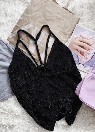 Чорний блискучий топ boohoo