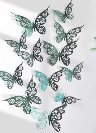 Бабочки декор на стену зеленые - в наборе 12шт.1 фото