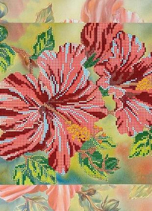 Схема на тканині для вишивання бісером абрис арт ас-174 червоний гібіскус