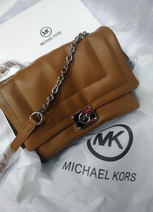 Сумка мягкая кожа горчичный цвет в стиле michael kors 💛1 фото