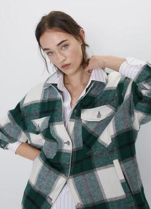 Рубашка тёплая в зелёную клетку  zara