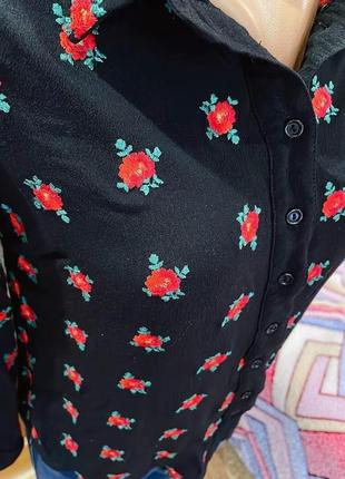 Блузка сорочка блуза в квітковий принт блузка в цветы черная блузка4 фото