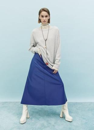 Zara юбка миди из искусственной кожи синий