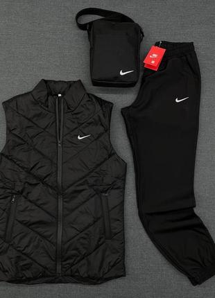 Комплект 'clip' editorial nike чорна жилетка / штани president + барсетка в подарунок