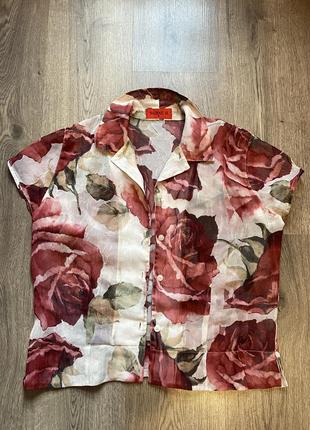 Винтажная блуза в розы, жатая ткань, италия