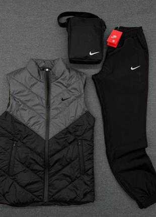Комплект 'clip' editorial nike жилетка сіро-чорна / штани president + барсетка в подарунок