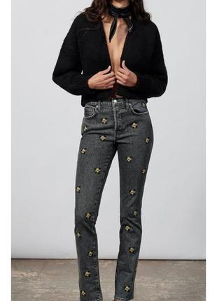 Розпродаж!!! нові джинси zara straight fit jeans s m 36 38 з вишивкою1 фото