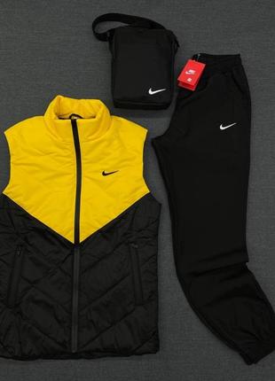 Комплект 'clip' editorial nike жилетка жовто-чорна / штани president + барсетка в подарунок